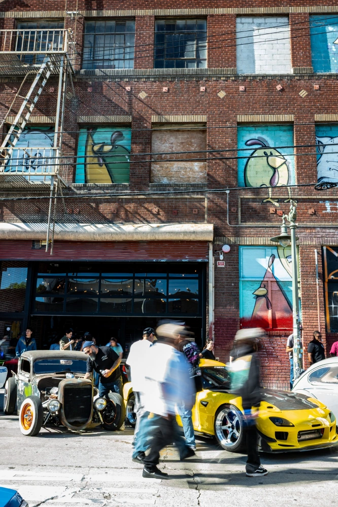 Street scene in color photographed outside Garage 619